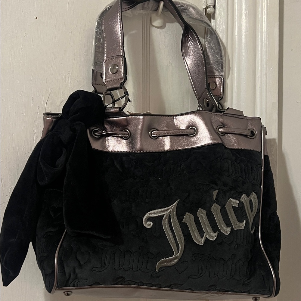 Juicy Couture Black and Metallic Silver Tote